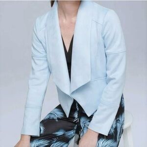 LikeNEW White House Black Market IceBlue FauxSuede Open Drape Moto Blazer Jacket
